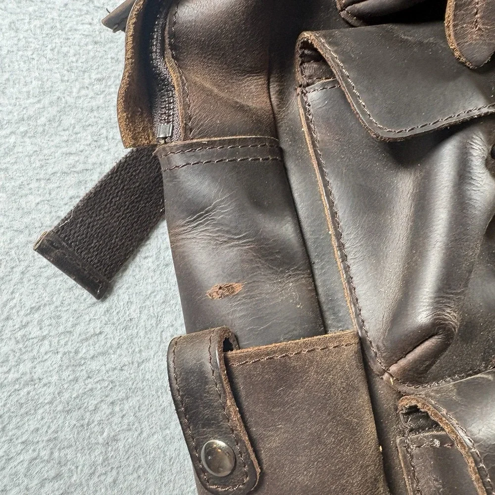Vintage Crazy Horse Brown Leather Backpack Multi Pocket Utility Laptop Rucksack⁠
